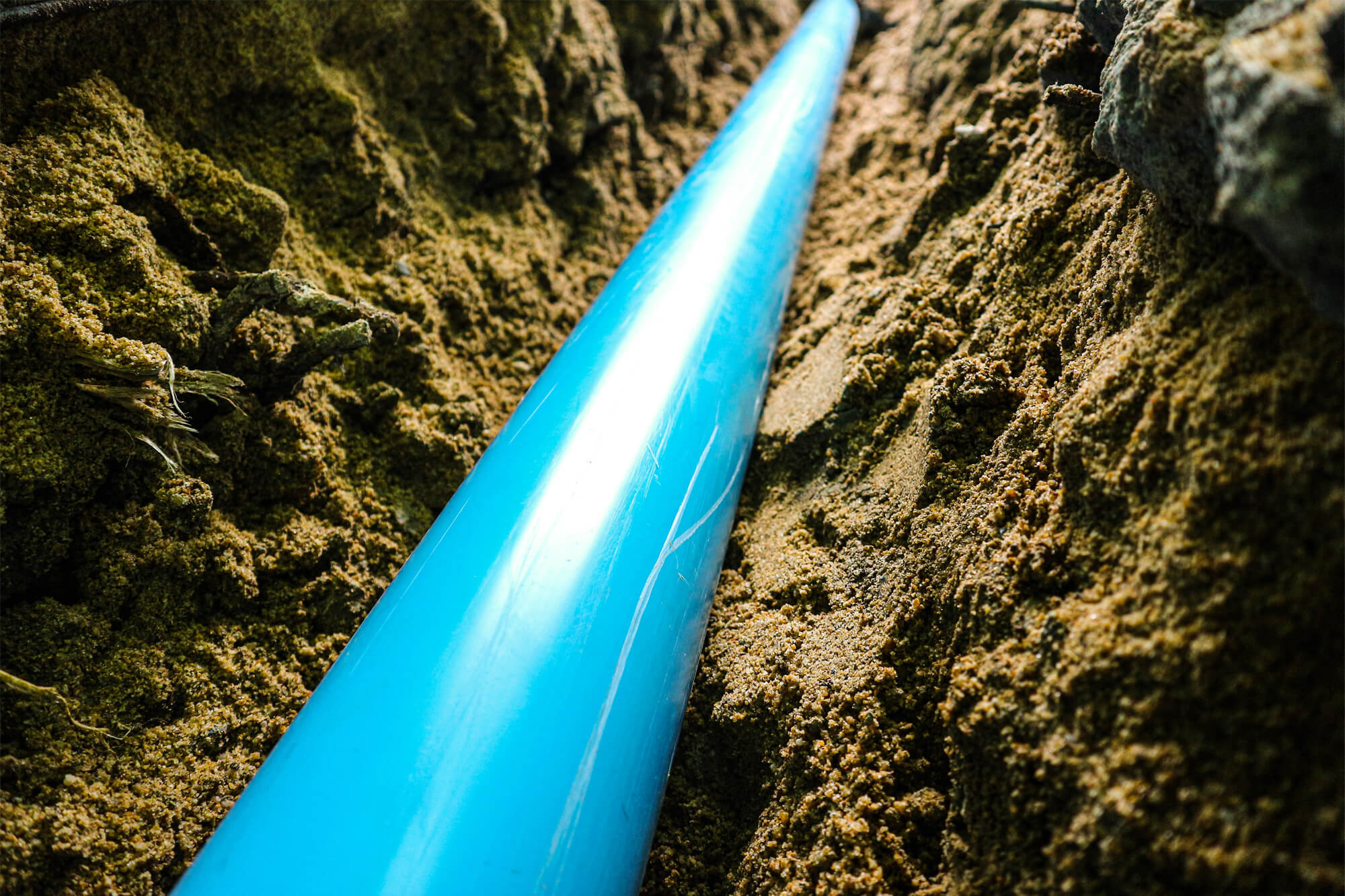 Total Water Solutions. Exposed blue clean water pipe